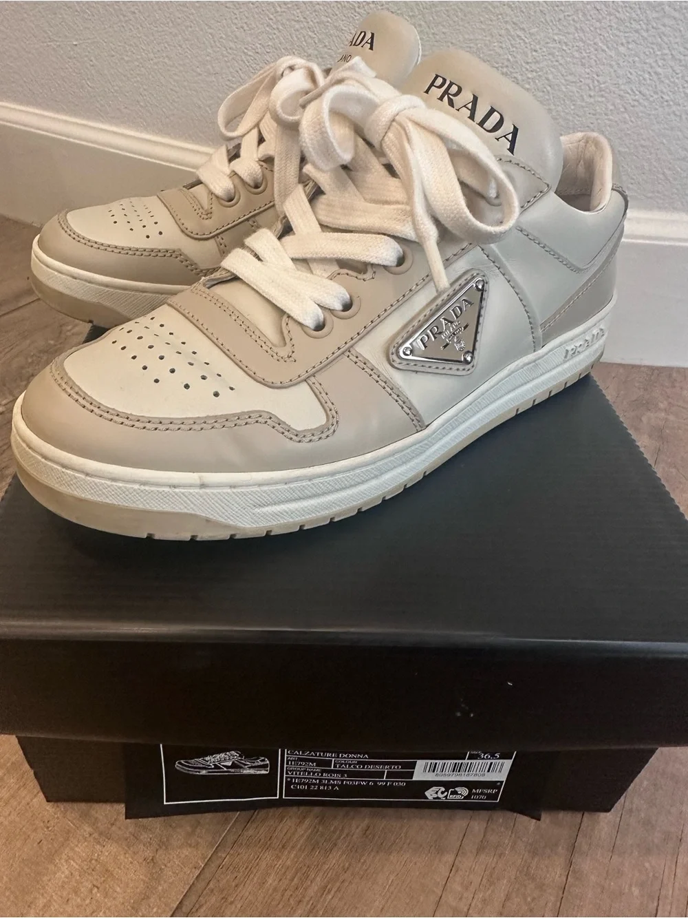 Prada Women’s Off-White Leather Low-Top Sneakers